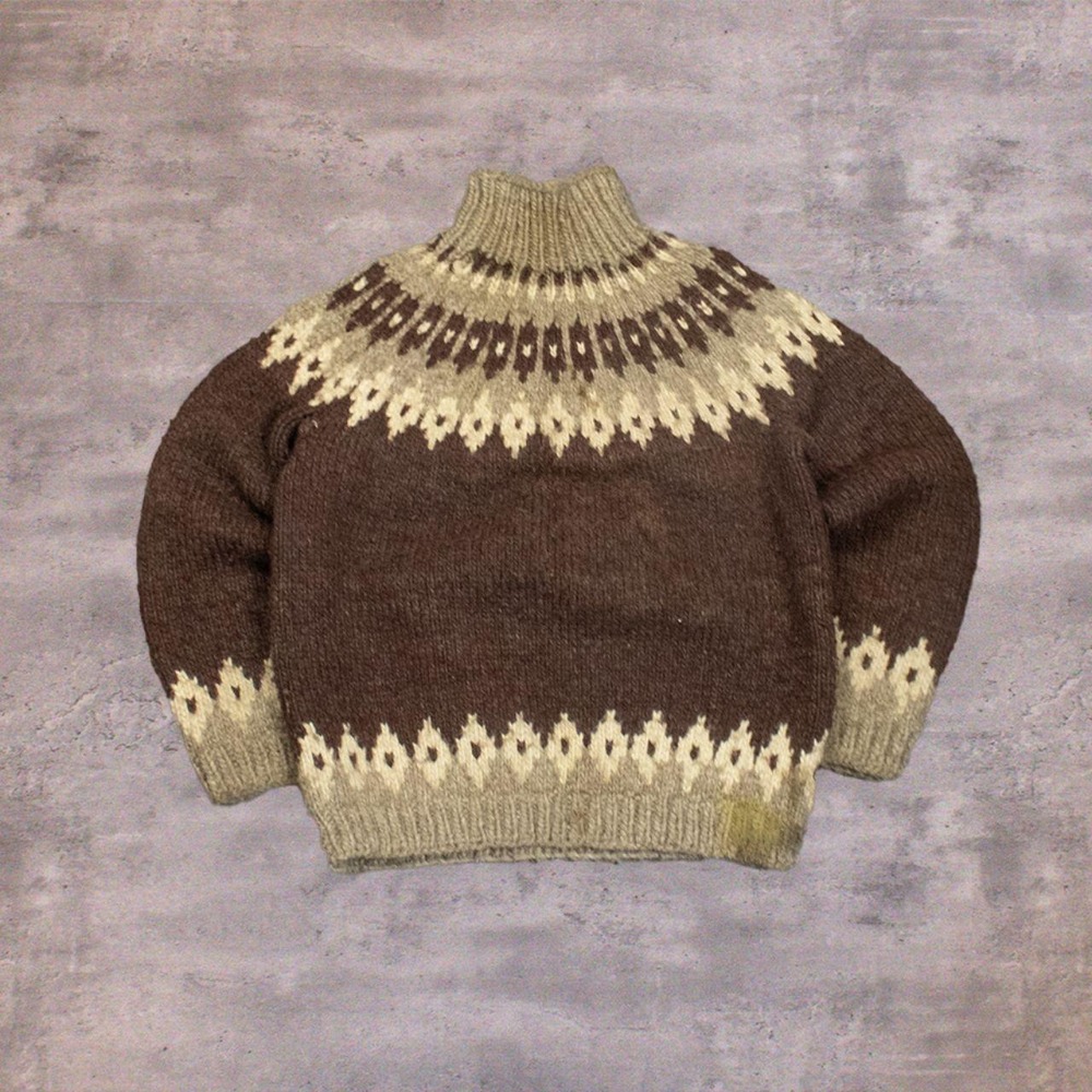 Vintage TVG 1990's 90's Handmade Native Thick Wool Fleece Mock Neck Sweater